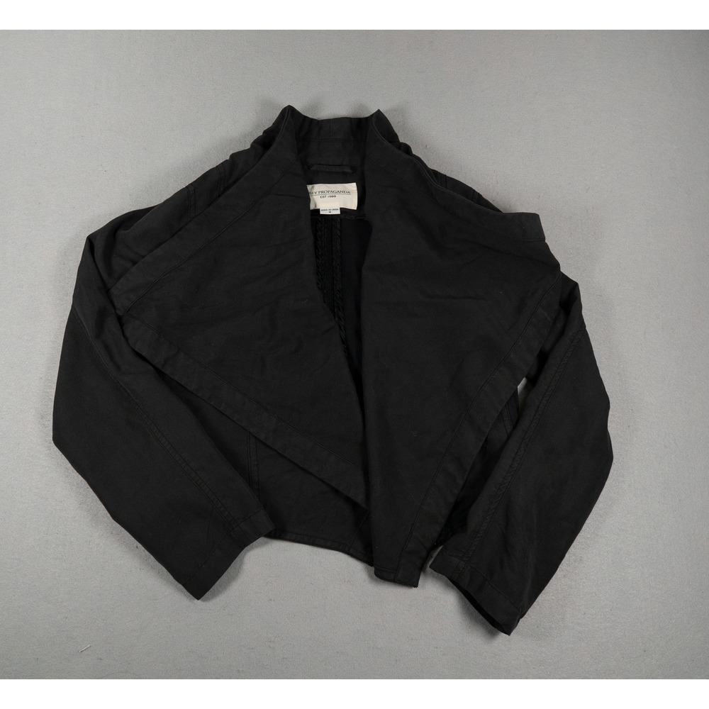 Obey Womens Jacket M Black Draped Shawl Collar Cropped Open Front Herringbone